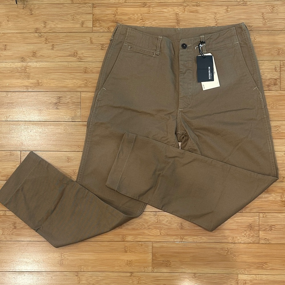 NWT Buck Mason Walnut Slub Twill Maverick Slim Officer Pant, size 32 x 30